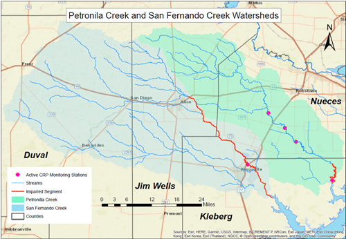Petronila Creek and San Fernando Creek Watersheds Map